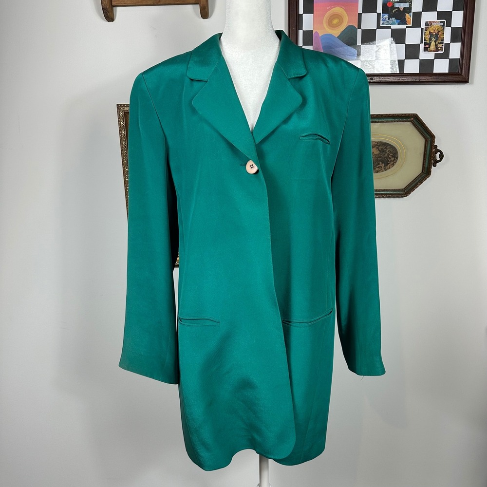 Vintage Ciao Sport Silk‎ Teal Long Lightweight Blazer Office Quiet Luxury